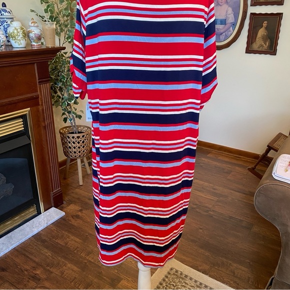 Dressbarn • Comfy Red White Blue Striped Tie-Sleeve Midi Dress • Plus 2X • NWT - Picture 6 of 7
